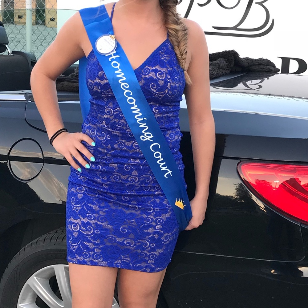 Royal blue with tan detail short dress